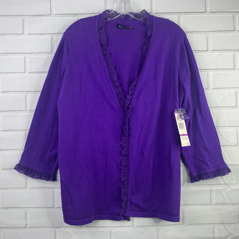 NWT Jones New York cardigan ruffle trim royal purple lightweight Signature 2X